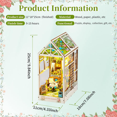 DIY Book Nook Kit, 3D Wooden Puzzle Bookshelf Insert Decor with LED Light, Miniature Dollhouse Kit for Teens and Adults