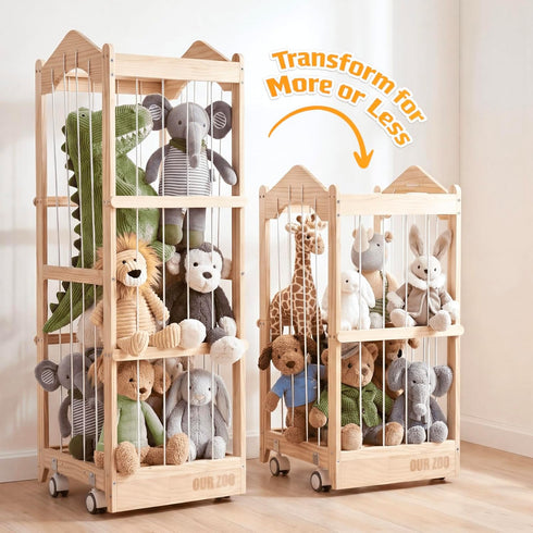 KUQAZ 3 1 (16L''x17W''x48H") Stuffed Animal Storage - in Wooden Stuffed Animal Organizer with Wheels, Extra Large
