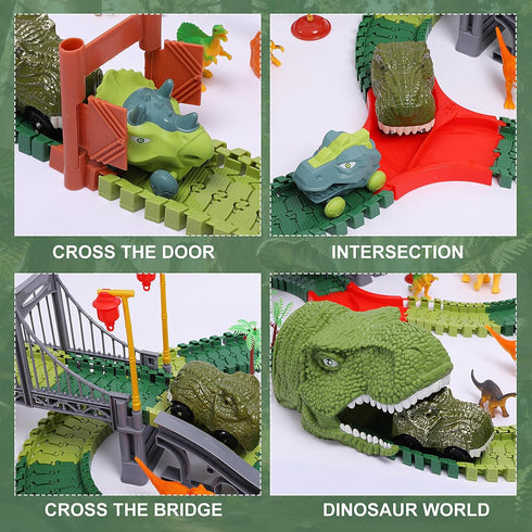 3 4 5 6 7 Playset 280+ FUNBUD Dinosaur Race Track Toys for Kids - Birthday Gifts for Boys Age Year Old, Flexible Race