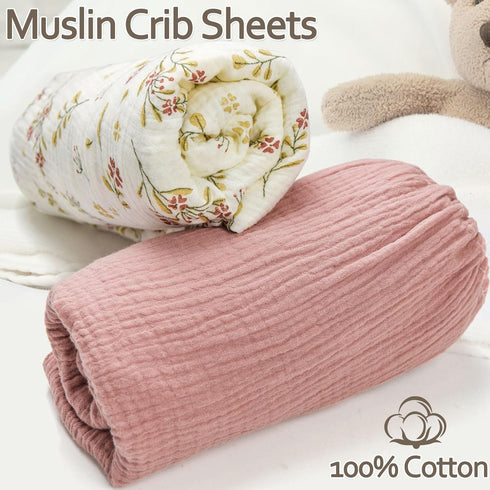 Sheets,2 Pack Boy,52inx 28in Muslin Crib Mini Crib Sheets for Girl Crib Mattress Sheet,Soft and Breathable.