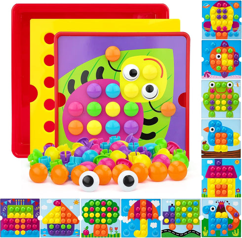Button Art Toys for Toddlers, Color Matching Mosaic Pegboard for Age 3-5,Early