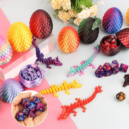 12PCS 3D Egg,8PCS Dragons+4PCS Stuffers,3D Printed Dragon Articulated DND Polyhedral Dice Egg Toy,Easter Basket Printed