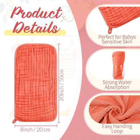 VitalCozy 6 (32 32 Inch,Cherry Pcs Baby Muslin Hooded Bath Towels and Washcloths Muslin Cotton Hooded Baby Towels