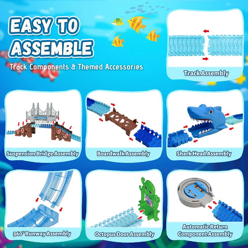219 Set 360 3-8 VATOS Shark Track Toys - Pcs Flexible Race Track with Loops, Electric Shark Car & Auto-Rotating, Create