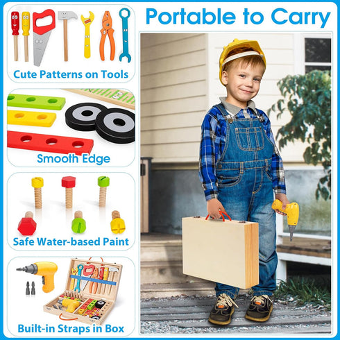 Set 3 4 5 44 Kids Tool Toy with Drill, Stem Montessori Toys for Years Old Boy Girl, Pcs Wooden Toddler Tool Kits Inc