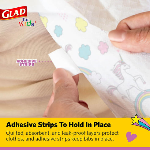 Glad for Unicorns Paper Bibs, 30 Count, Disposable Travel Paper Bibs with Cute Unicorns Design
