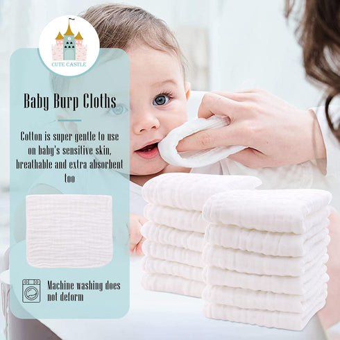 Cute Castle 24 Pack 100% 20'' 10'' Muslin Baby Burp Cloths - Ultra-Soft Cotton Baby Washcloths - Large by Super