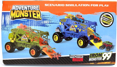 4-in-1 Monster Truck Transport Carrier Playset - Red Mover Rhino Toy Cars Hauler Set for Kids 3+