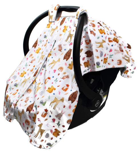 Dear Baby Gear Deluxe Car Seat Canopy - Infant Cover for Car Seats - Dainty Forest Animals, Light Gray