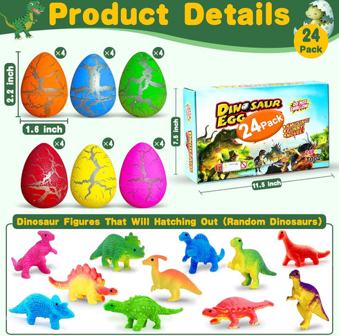 24 Pcs Large Hatching Dinosaur Eggs Easter Party Favors, Easter Egg Filled Toys for Kids Toddlers Grow in Water Dinos