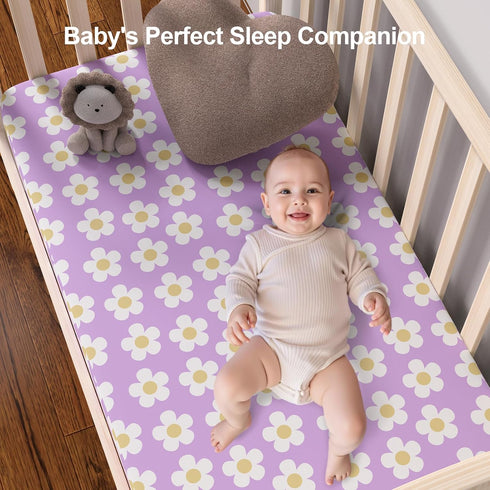 IOCCLH 2 Pack 28x52x8in(Daisy Baby Crib Sheets for Boys and Girls Fit for Standard Crib Toddler Mattress Breathable