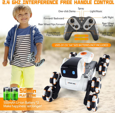 Kids,2.4Ghz 2nd 6 7 8 9 10 11 12 Robot Dog Toy for Remote Control Dog Stunt Robot Dogs Gen Remote Control Cars Stunt Rc