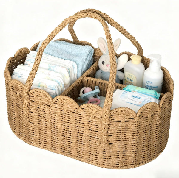 wwmayfeel Diaper Caddy Organizer, Paper Rope Storage Baskets Nursery Bin with Removable Divider,