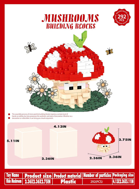 Jollcnoia Set Hide Mushroom Mini Cute Mushroom Animals Building Toy Adorable Plant Blocks for Creative Play Bonsai
