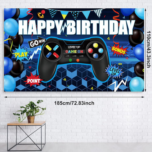 Video Game Birthday Party Decorations Set, Includes Backdrop, Table Covers, Balloons, and Foil Gamer Balloons