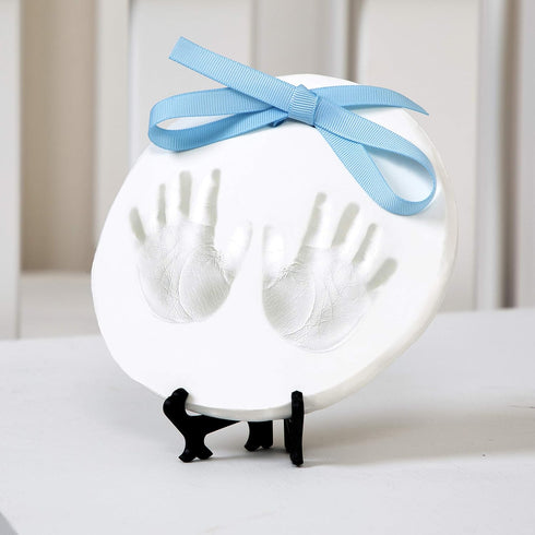 Nuby Baby Keepsake Ornament Hand & Footprint Clay Casting Kit with Easel, Blue & Pink Ribbons