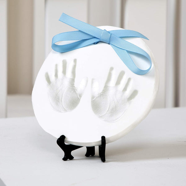 Nuby Baby Keepsake Ornament Hand & Footprint Clay Casting Kit with Easel, Blue & Pink Ribbons