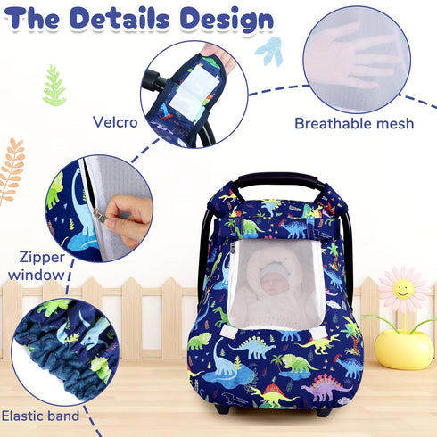 Baby Car Seat Cover, Windproof Carseat Cover for Infant Boys, Infant Breathable Carseat Canopy, Compatible with Most