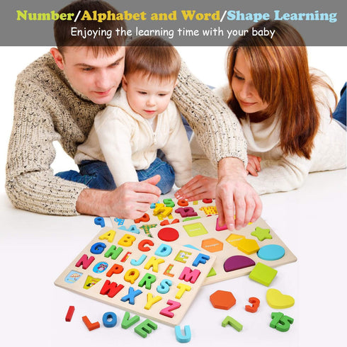 Wooden Puzzles for Toddlers, Voamuw Alphabet Number Shape Learning Puzzle for Kids Ages 3-5, Montessori Educational