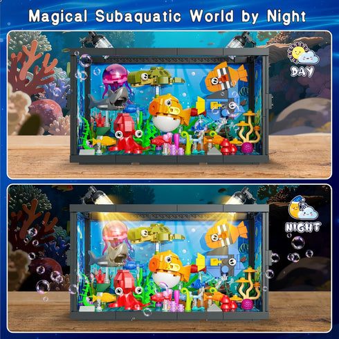 ONIMISC 8 1 Sets 8-12, 640PCS in Aquarium Building with Light, Compatible with Lego Fish Tank Building Kits Including