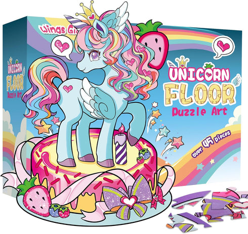 Wings Giant Shimmery Unicorn Floor Puzzle, 50 Pieces Large Jigsaw Puzzle for Kids Ages 4-8, Educational Unicorn Toys