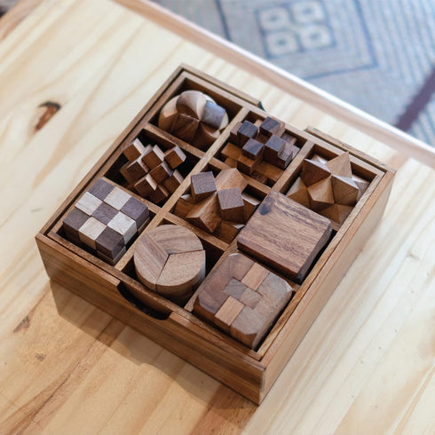 BSIRI 9 Puzzles in a Box, Wooden Brain Teaser Puzzles, Educational Kids Games, Ideal for Birthday Gifts