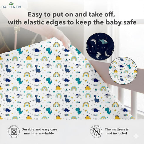 Pack 2, 52x28x8 Inches Rajlinen Crib Fitted Sheet of Microfiber Baby Sheets for Standard Crib and Toddler Mattress