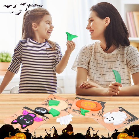 4 Pack Halloween Wooden Puzzles for Kids, Boys Girls Toddlers Halloween Jigsaw Toys for Party Favors and Treats