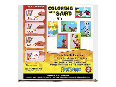Activa ArtiSands Pets Sand Art Board Craft Kit, 6 Designs & 10 Sand Colors | Includes Storage Box Craft Tray