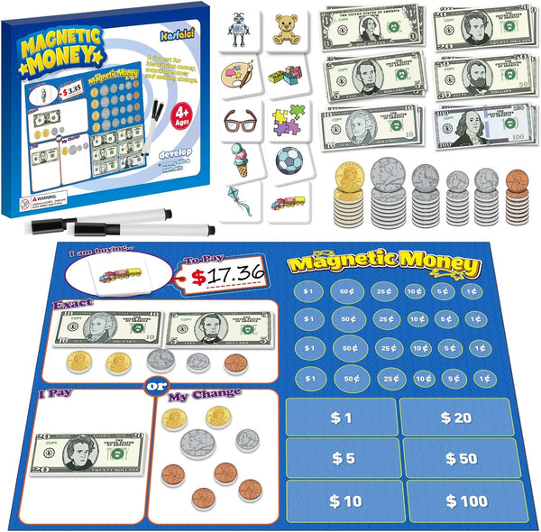 Kasfalci 60 PCS Magnetic Money for Kids for Learning, Math Manipulatives, Learning
