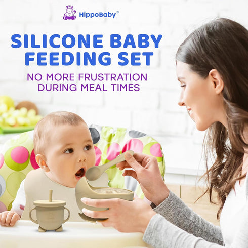 10 Set Set HippoBaby Baby Led Weaning Supplies | Piece Silicone Baby Feeding | Baby Toddler Bib Cup Divided Plate