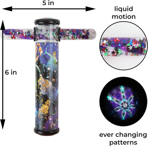 Playlearn Space Design Kaleidoscope Glitter Wand - 6" Kaleidoscope Toy with 5" Spiral Glitter Wand for Kids