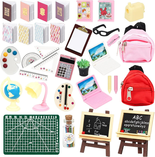 SOTOGO 34 Pieces Mini Doll House School Supplies, DIY Doll Accessories for Home Decoration