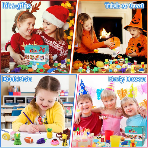50 Pack Animal Erasers for Kids, Bulk Pull Apart 3D Puzzle Erasers, Classroom Rewards and Party Favors