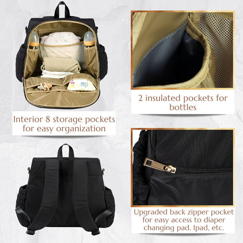 Backpack Allie Stylish Diaper Bag,Travel Baby Bag with Insulated Pockets,Changing Pad, Stroller Clips, Shoulder Strap