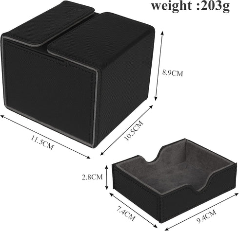 AEGIS GUARDIAN Card Deck Box with Dice Tray for MTG Cards - Fits 150+ Sleeved Cards, Black