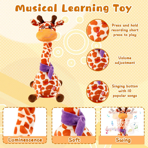 JISON21 Dancing Talking Giraffe Plush Toy, Funny Singing Recording & Repeating Musical Giraffe, Unique Valentine's Day