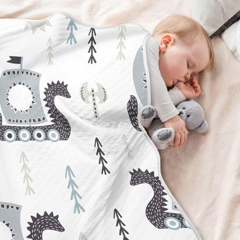Qilmy Viking Ships Baby Blanket for Boys Girls, Soft Cotton Cozy Warm Nursery Receiving Swaddle Blanket, 30 x 40 Inch