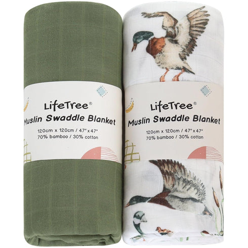 LifeTree Muslin Swaddle Blankets, Baby Swaddling Wrap Nursery Receiving Blanket for Boys