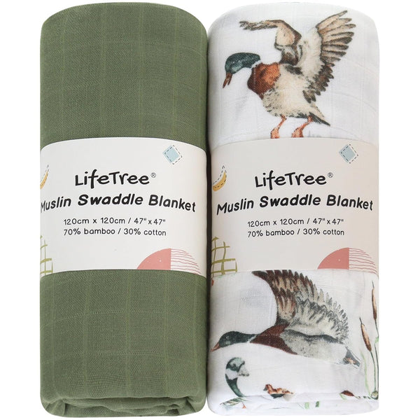 LifeTree Muslin Swaddle Blankets, Baby Swaddling Wrap Nursery Receiving Blanket for Boys