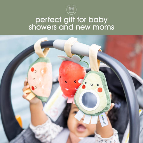 Set Set 3 Pearhead Fruit Stroller Toys, Stocking Stuffers for Babies, Newborn Ideas, Plush Interactive Toy for Baby Car