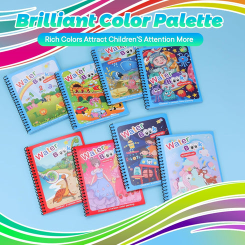 8 Pack Reusable Water Coloring Books for Toddlers, Mess-Free Paint with Water Books, Portable Educational Doodle Toy
