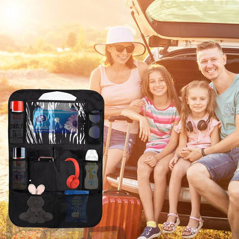 Ecurfu Backseat Car Organizer with 10 Compartments, 10 Inch Tablet Holder, Waterproof Storage Bag for Kids Cars (Black)