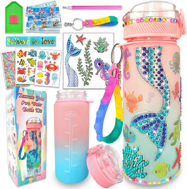Decorate Your Own Water Bottle Kits for Girls Age 4-10, Mermaid Gem Diamond Painting Crafts, Fun Gifts
