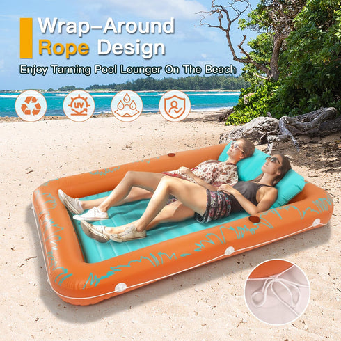 Inflatable Tanning Pool for Adults, Tanning Pool with Pillow Lounger Float and Cup Holders, Orange X-Large for Backyard