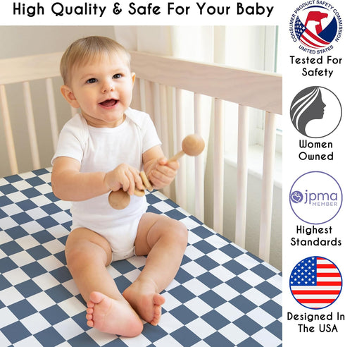 Sweet Jojo Designs Fitted Baby Crib Sheets (Blue and White Gingham Checkered) for Boys, Infant Nursery, Toddler Room
