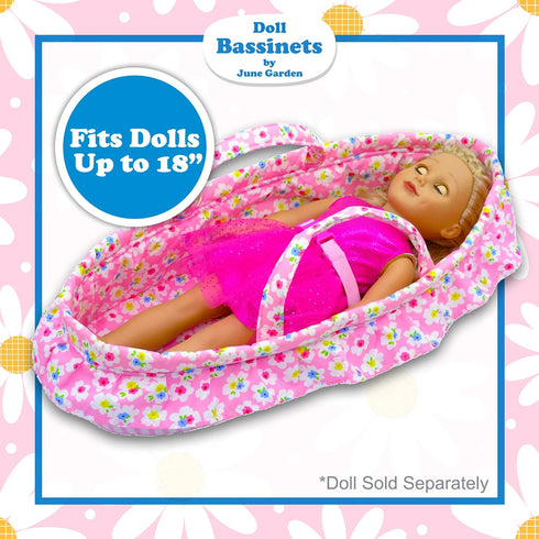 Cozy 18" June Garden Dream Doll Bassinet - Baby Doll Portable Carrier - Fits for American Girl Dolls up to - Soft