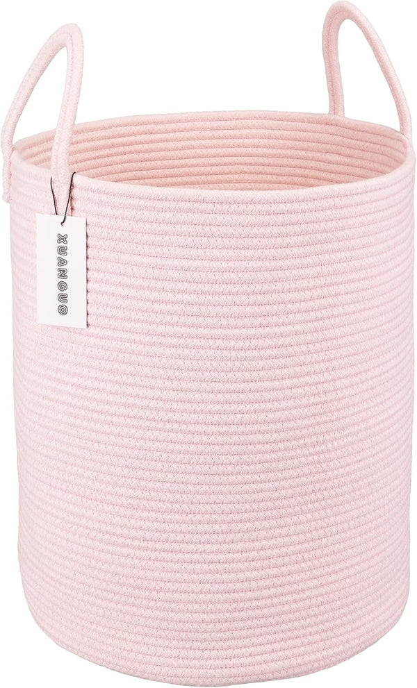XUANGUO Cotton Rope Laundry Basket Hamper for Girls Kids Baby Nursery Hamper