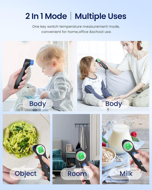 Forehead Thermometer for Adults and Kids, Digital Infrared Thermometer with Fever Alarm, 1s Reading, 3-Color Indicator,