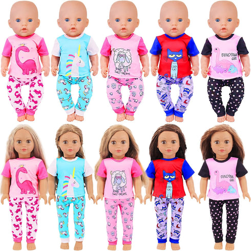 UNICORN ELEMENT 5 Sets Baby Doll Clothes Outfits Pyjamas for 14-18 Inch Doll, Baby Doll Accessories for 16'' Doll Baby Doll, 18 Inch Doll